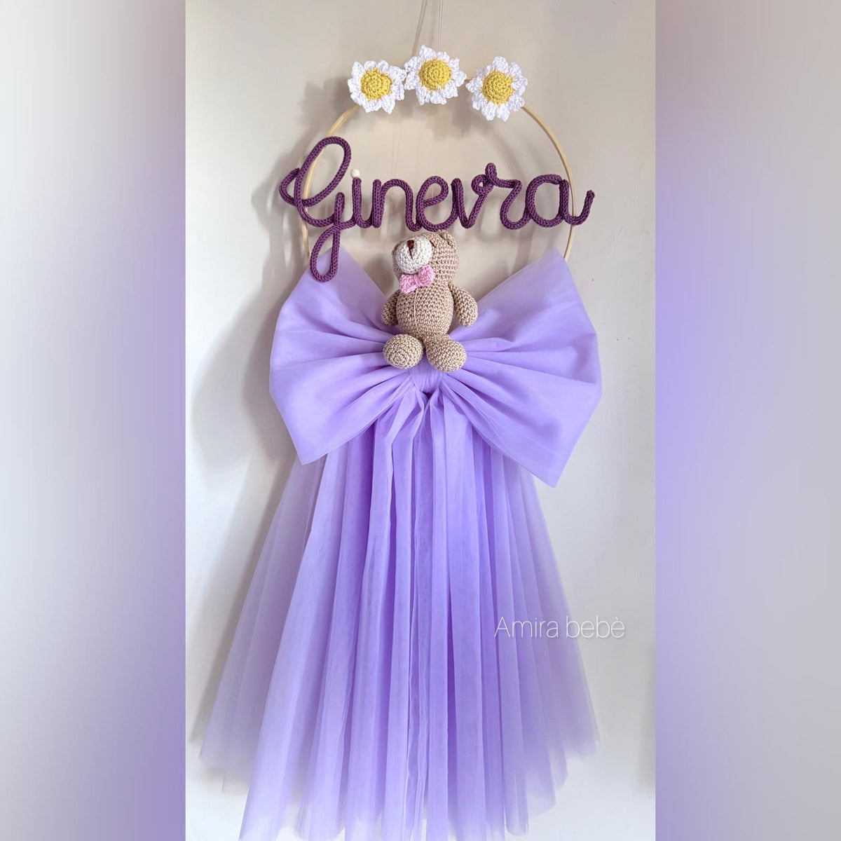 Fiocco tulle margherite 1 nome max8 lettere